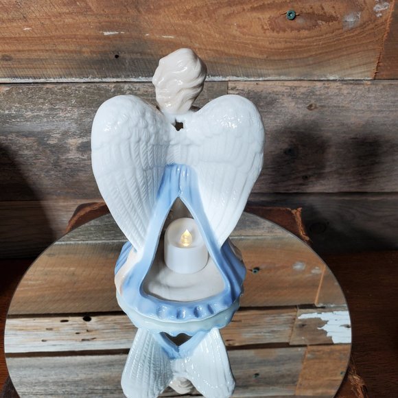 Ceramic Glazed Angel Playing Harp Tea Light Holder - Handpainted - Picture 4 of 6
